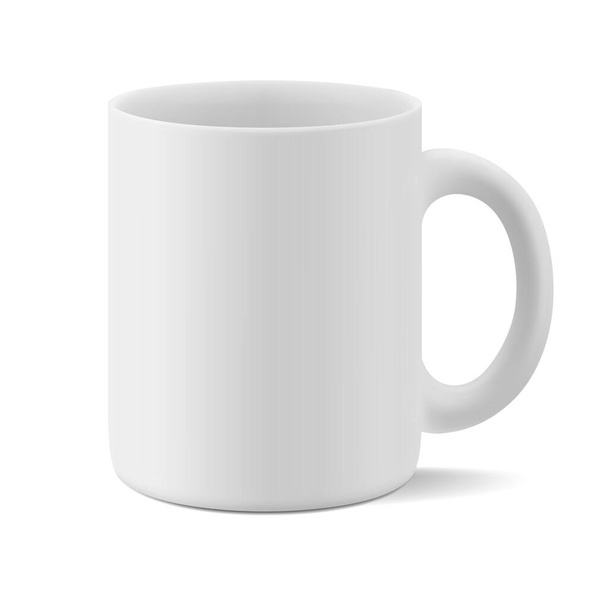 Vector realistic matte mockup of a white mug for drinks perspective view. White blank isolated cup. EPS 10 - Vetor, Imagem