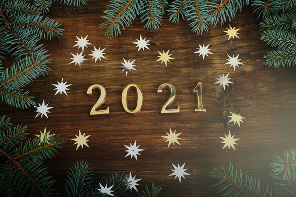 Šťastný Nový rok 2021.na dřevěném pozadí  - Fotografie, Obrázek