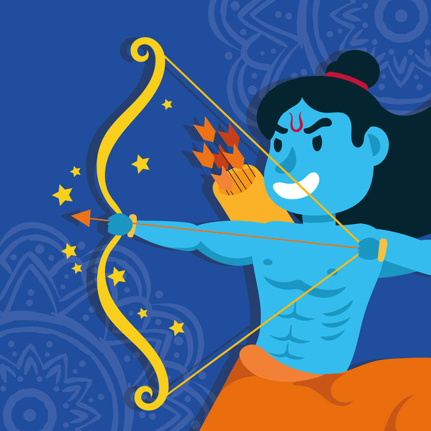 felice celebrazione dussehra con Lord Rama personaggio blu - Vettoriali, immagini
