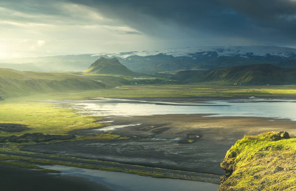 view from mountain, summer sunset, Iceland - Photo, image