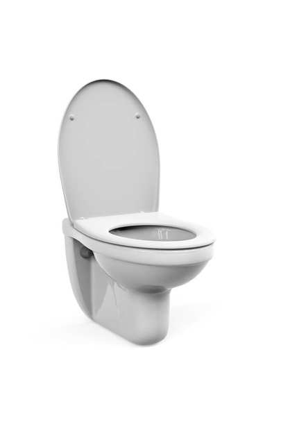 Weiße Toilettenschüssel mit offener Klappe isoliert auf weißem Hintergrund - 3D-Render - Foto, Bild