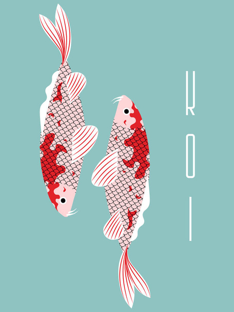 дві прості мультяшні риби кої на синьому фоні і текст
 - Вектор, зображення