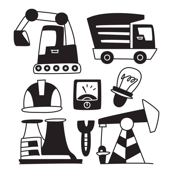 stavební zařízení a strojní nářadí ručně kreslené čmáranice - Vektor, obrázek