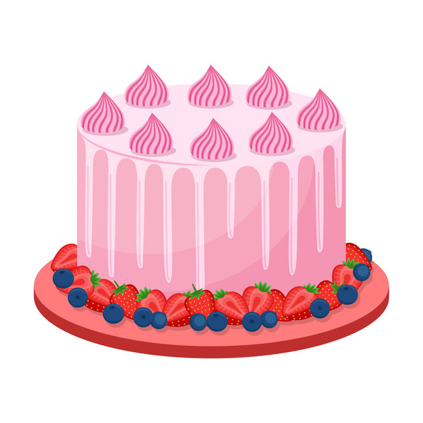 Beyaz arkaplanda doğum günü pastası, vektör illüstrasyonu - Vektör, Görsel