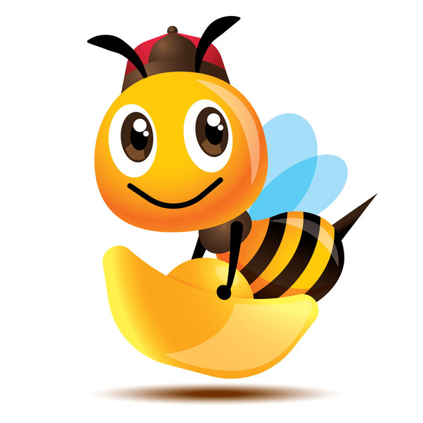 Cartoon cute bee holdings Gold ingot. Chinese New Year. The year of Ox. Bee celebrates Chinese New Year. - vector - Vector, Image