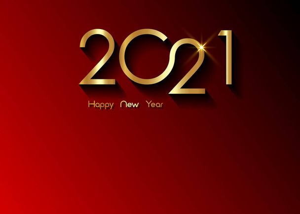 Altın 2021 Yeni Yıl logosu ve fotokopi alanı. Noel teması, vektör illüstrasyonu. Tebrik kartı, davetiye, takvim, parti, altın lüks VIP, kırmızı arka planda izole edilmiş tatil tasarımı  - Vektör, Görsel