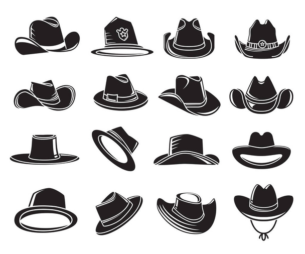 kowbojski kapelusz szeryf kapelusz ikony zestaw - Wektor, obraz