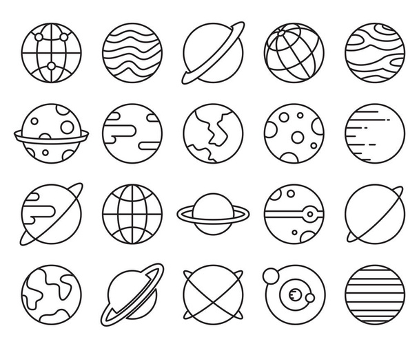 planet and globe line icons vector illustration - Vector, Image