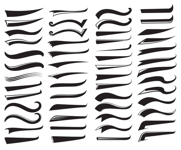 schwarze typografische Taumel- und Rauschschwänze, Textschwanzvektorset - Vektor, Bild