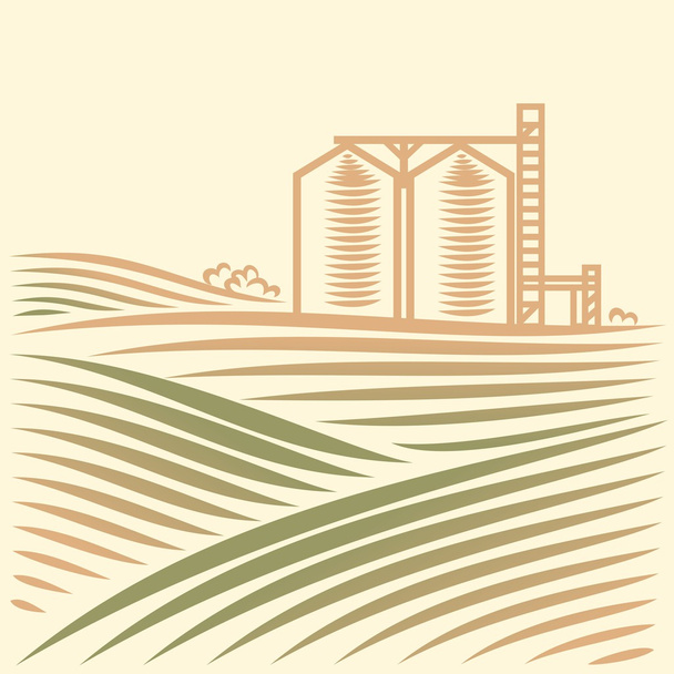 Landscape with one Grain Elevator - Vector, Image