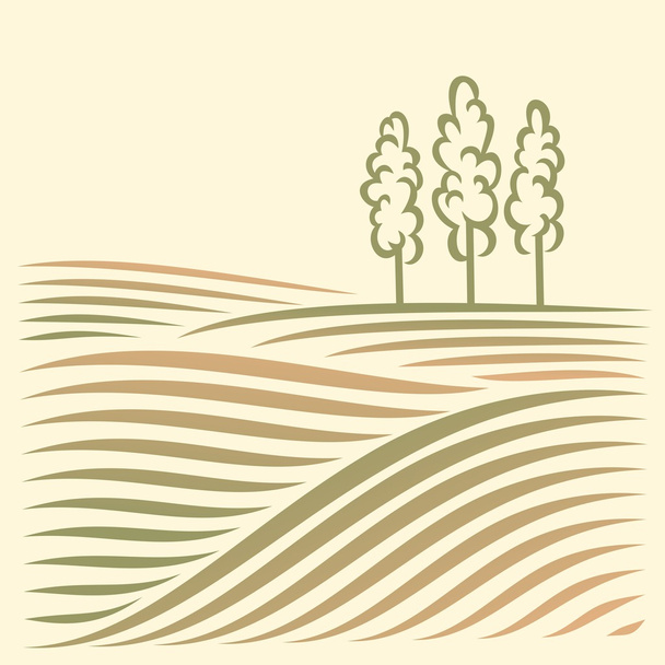 Сельский пейзаж с полями и деревьями
 - Вектор,изображение