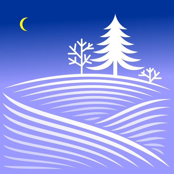 Winter evening landscape with spruce - Vector, Image