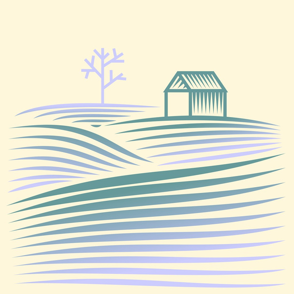 Winter rural landscape with fields and house - Vector, Image
