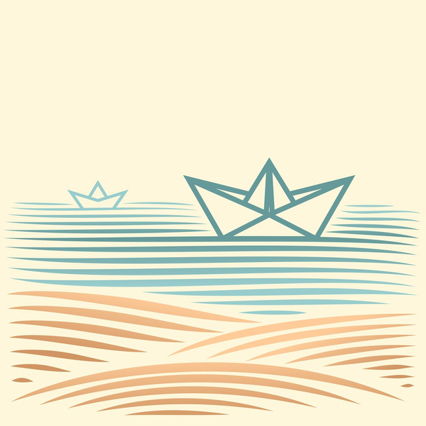 Seascape, papír csónak - Vektor, kép