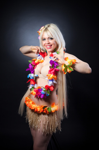 Blonde girl in hawaiian costume - Foto, immagini