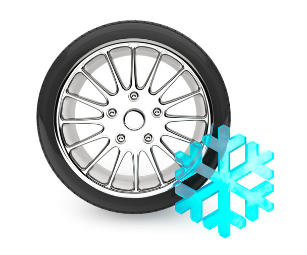 winter auto wiel band met sneeuwvlok - Foto, afbeelding