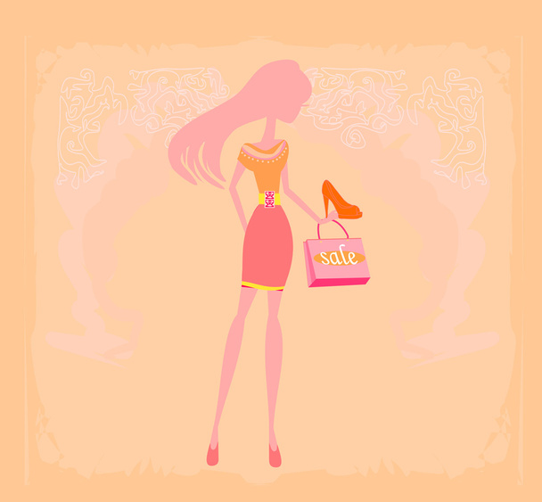 Moda ragazza silhouette shopping in negozio di scarpe
  - Vettoriali, immagini