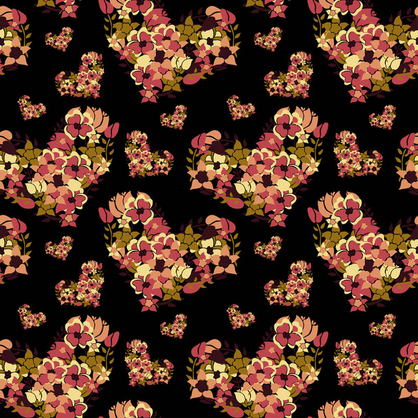 Elegant seamless pattern with floral hearts, design elements. Floral  pattern for invitations, cards, print, gift wrap, manufacturing, textile, fabric, wallpapers - Wektor, obraz