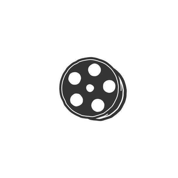 vintage mão desenhada silhueta negativo filme bobina rolo fitas para filme cinema vídeo logotipo - Vetor, Imagem