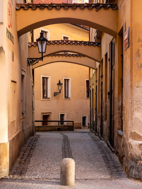 Empty cobblestoned street in Prague's Old Town historic district - Valokuva, kuva