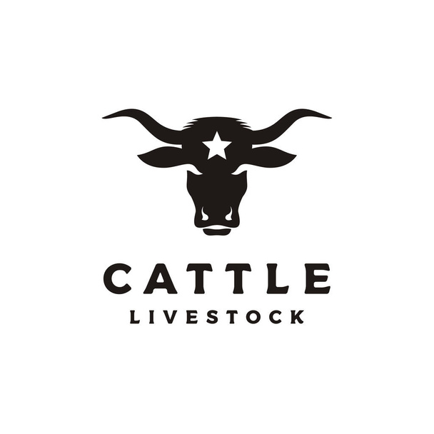 Silueta Western Bull Cow Buffalo Head con diseño de logotipo estrella - Vector, imagen