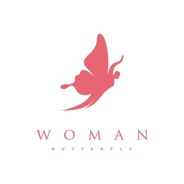 Beleza mulher silhueta com voador borboleta logotipo design. - Vetor, Imagem