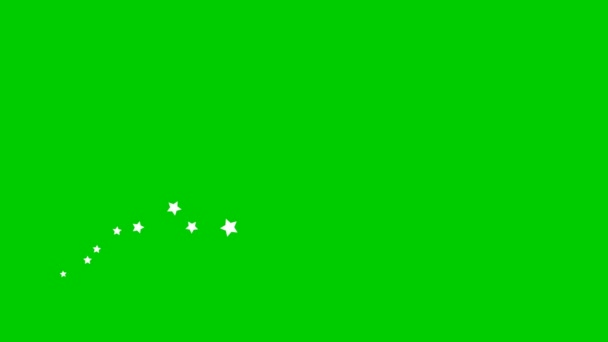 Animované bílé hvězdy létají zleva doprava. Vlna létajících hvězd. Vektorová ilustrace izolovaná na zeleném pozadí. - Záběry, video