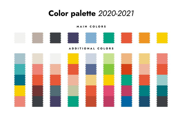 Παλέτα χρωμάτων. Φθινόπωρο-χειμώνας 2020 μόδα μοντέρνα πολύχρωμα Swatch πρόγνωση, κύρια και επιπλέον χρώμα σχήμα. Σύνολο διανύσματος - Διάνυσμα, εικόνα