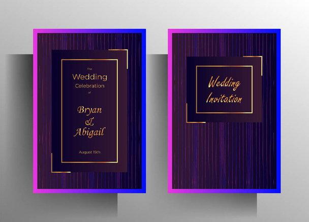 Cover design wedding invitation template set. Hand drawn purple striped texture frame. 10 EPS  vector . - Vector, Image
