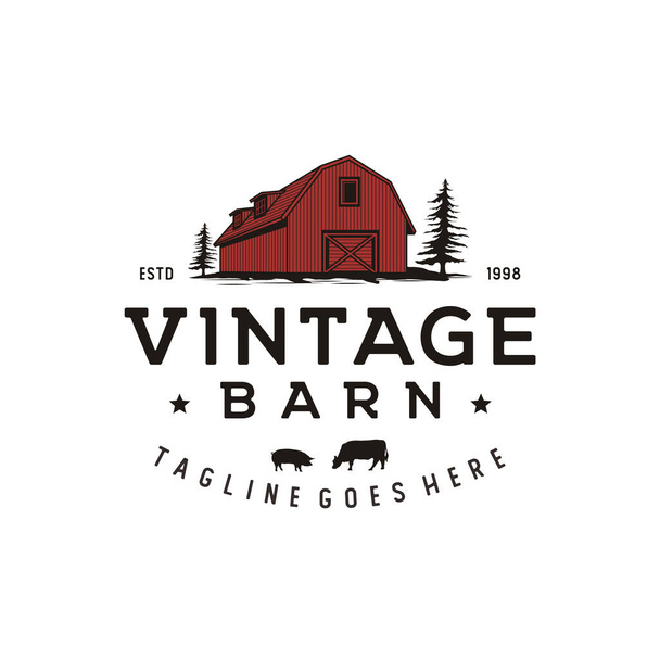 Vintage Retro Rustic Barn logo tasarımı Illustration - Vektör, Görsel