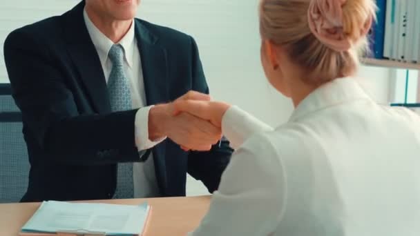 İş görüşmesinde iş arayan ve yönetici el sıkışması - Video, Çekim
