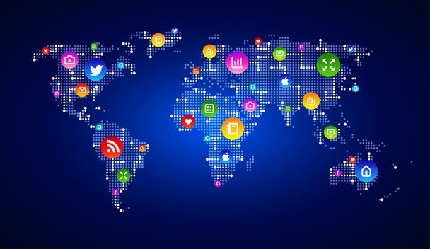 Вектор EPS 10 Цифрова карта світу, що символізує цифровий маркетинг, глобалізацію, Привіт технології, соціальні медіа, з'єднання та синхронізацію. Сучасний шаблон інфографіки
. - Вектор, зображення
