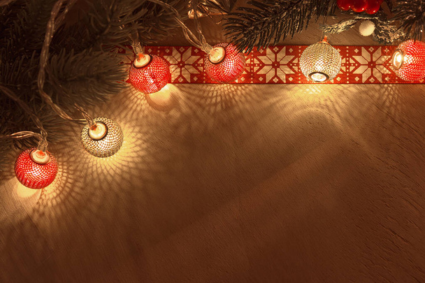 Christmas and New Year background with Christmas bulbs and decorations  - Foto, Bild