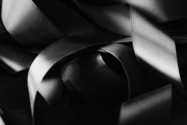 Black and white silk ribbon as background, abstract and luxury brand design - Foto, Imagem