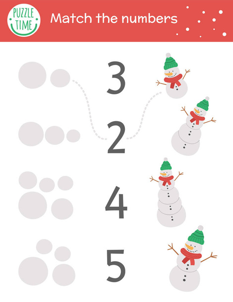 Karácsonyi megfelelő játék hóember. Téli matematikai tevékenység óvodások számára. Oktatási újév nyomtatható számláló munkalap aranyos vicces elemekkel gyerekeknek - Vektor, kép