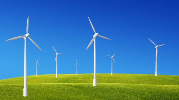 Ветряные турбины производят энергию. Анимация ветрогенераторов - Кадры, видео