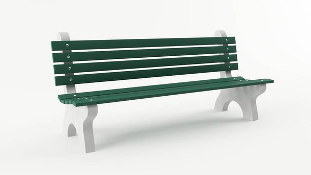 白に隔離された古典的な緑の公園のベンチの3Dレンダリング - 写真・画像