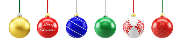Ensemble d'ornements de Noël colorés suspendus. Décorations de Noël isolées sur blanc - Photo, image