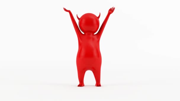 3D znak malý červený ďábel - 3D animace znaků - Little Red Devil postava, vzrušeně mává - Záběry, video