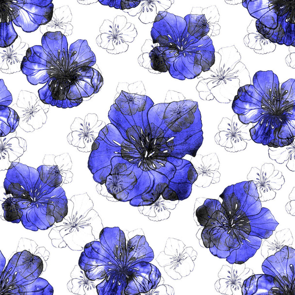 Beautiful seamless pattern with watercolor stylized flowers. Floral summer  print. Contemporary art. - Zdjęcie, obraz
