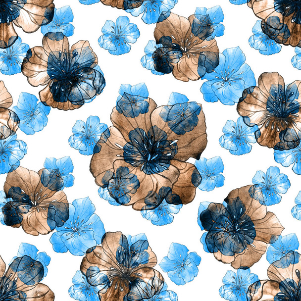 Beautiful seamless pattern with watercolor stylized flowers. Floral summer  print. Contemporary art. - Foto, Imagem