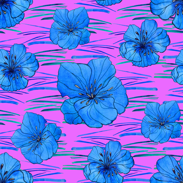 Beautiful seamless pattern with watercolor stylized flowers. Floral summer  print. - Fotografie, Obrázek