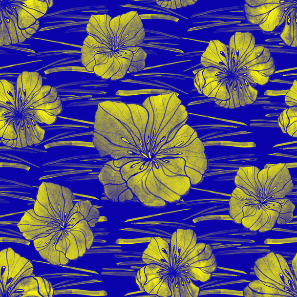 Beautiful seamless pattern with watercolor stylized flowers. Floral summer  print. - Fotoğraf, Görsel