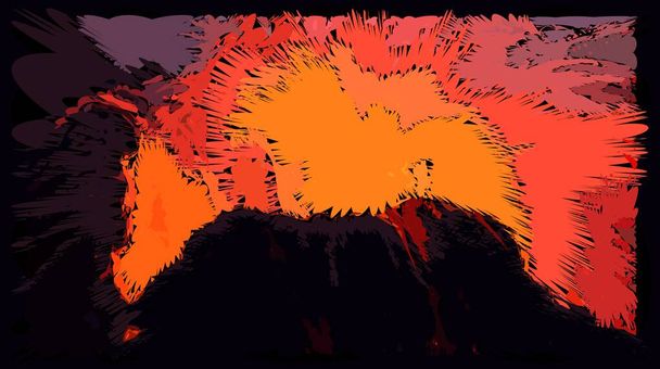 σχέδιο ηφαιστείου σε έκρηξη. κόμικ και κόκκινα, πορτοκαλί χρώματα. Δύναμη της φύσης - Φωτογραφία, εικόνα