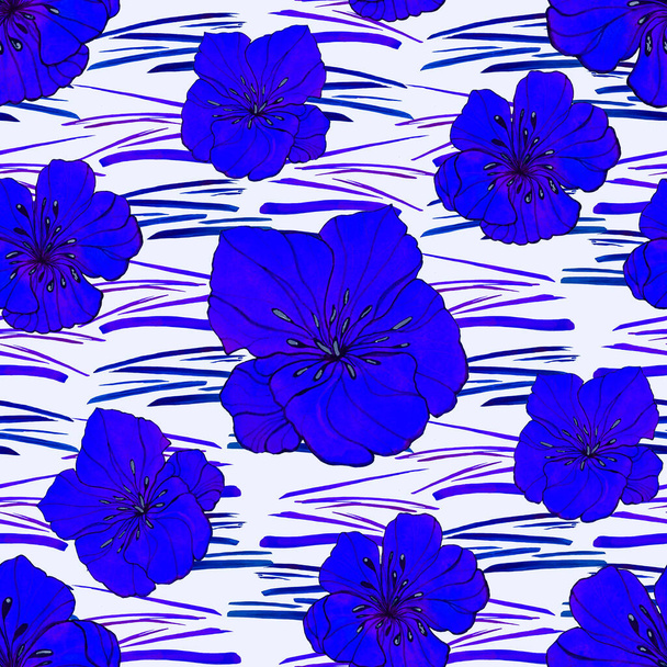 Beautiful seamless pattern with watercolor stylized flowers. Floral summer  print. - Fotoğraf, Görsel