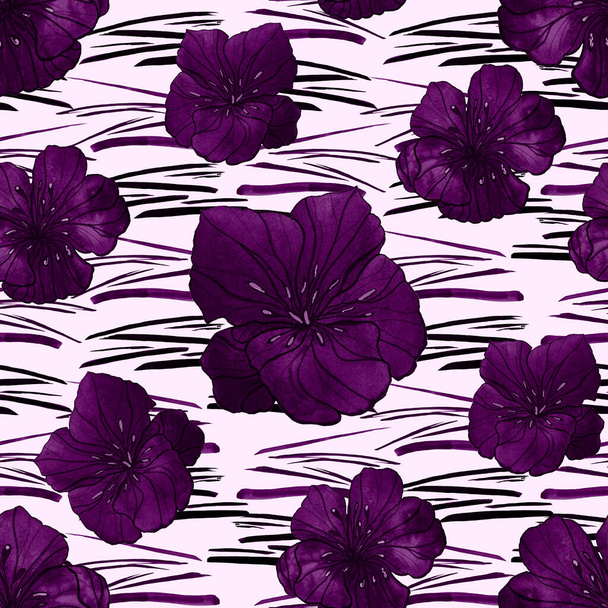 Beautiful seamless pattern with watercolor stylized flowers. Floral summer  print. - Valokuva, kuva