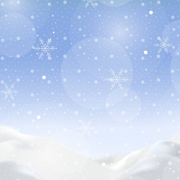 Yağan karla birlikte mavi gökyüzünün arka planında kar yağışı var. - Vektör, Görsel