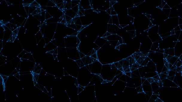 Rete di particelle. Sfondo astratto 4K 3D raffigurante una rete di punti o particelle collegati da linee sottili. Rete, comunicazione, social media concetto digitale - Filmati, video