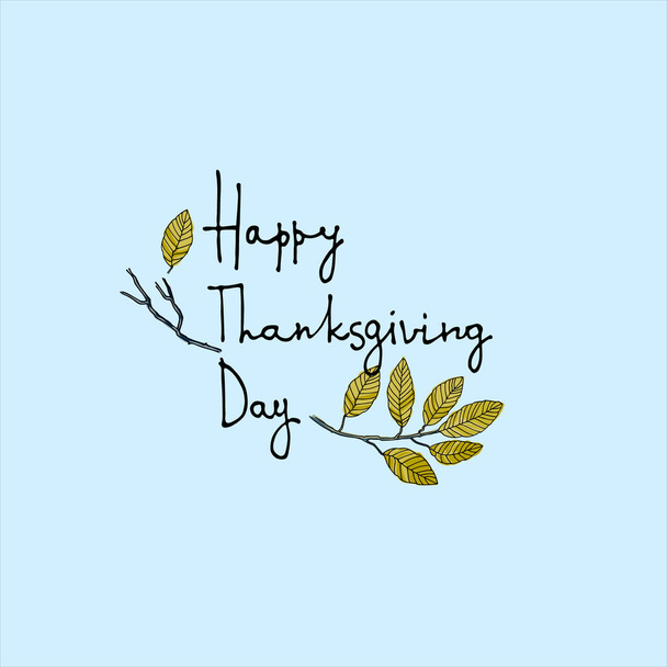 Логотип Дня благодарения. Шаблон открытки. Ручная надпись, украшенная веткой вяза - Вектор,изображение