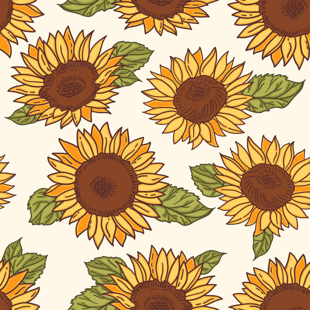 Vector seamless pattern with yellow sunflowers - Vector, Image